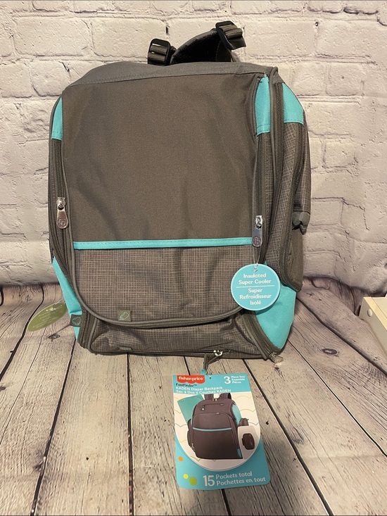 Fisher-Price Handbags - Fisher-Price Kaden Gray and Teal Insulated Cooler Backpack Bag NWT